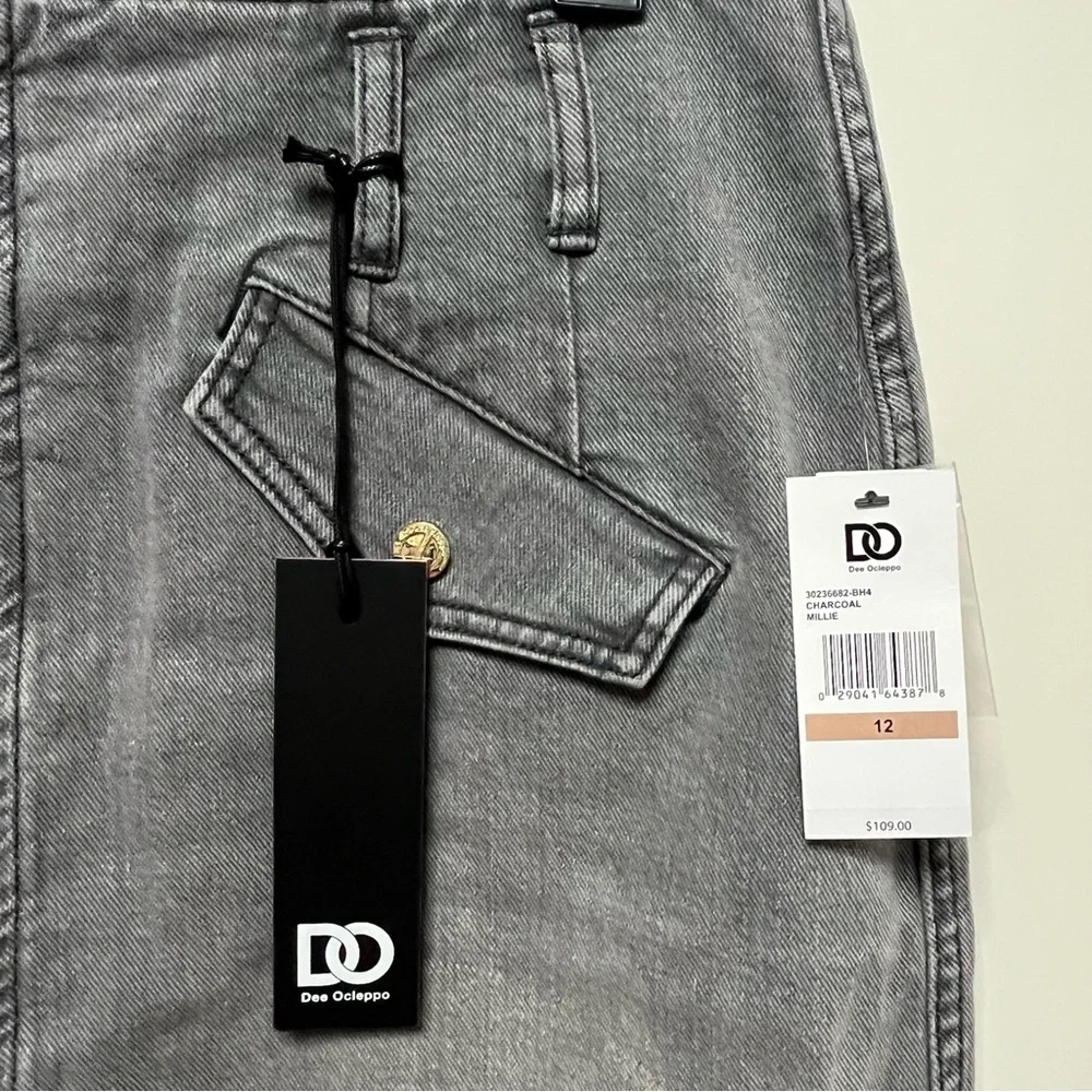 Dee Ocleppo Millie Zipper Front Denim Midi Skirt Charcoal Gray Sz 12